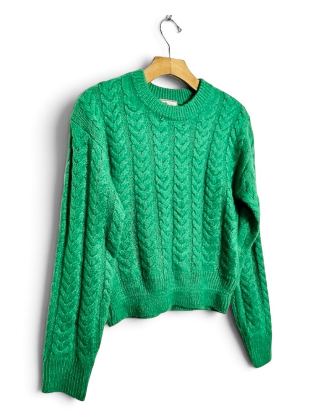 Ashley by 26 International Cable Knit Cropped Sweater Women's Large Kelly Green